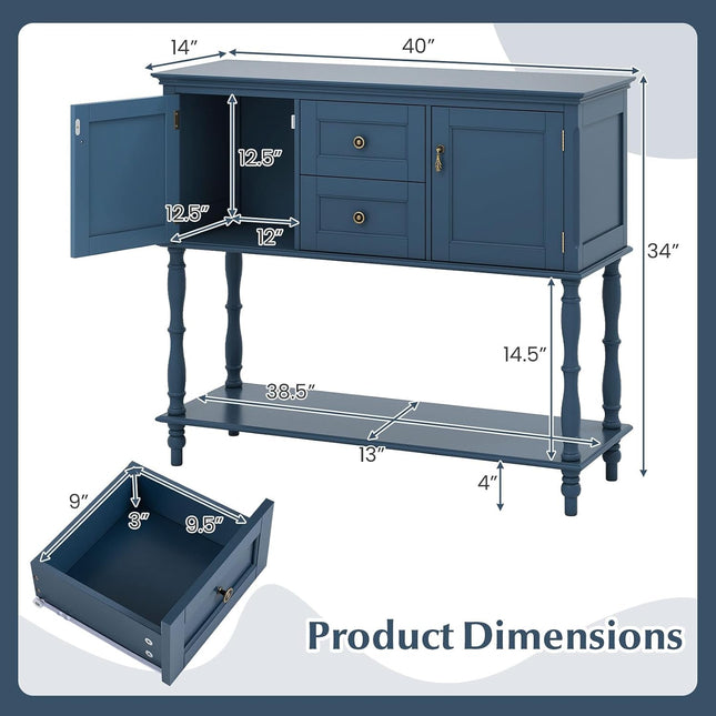 Dreamade Console Table with 2 Drawers & 2 Door Cabinets | Narrow Sofa Stand Behind Couch Table with Open Storage Shelf for Living Room