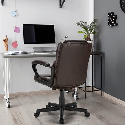 Dreamade Office Chair,w/ Padded Armrests, Height Adjustable Swivel Task Chair (Dark Brown)