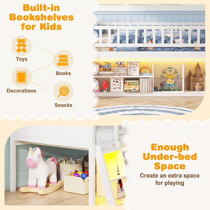 Dreamade Low Loft Bed Twin Size with LED Lights