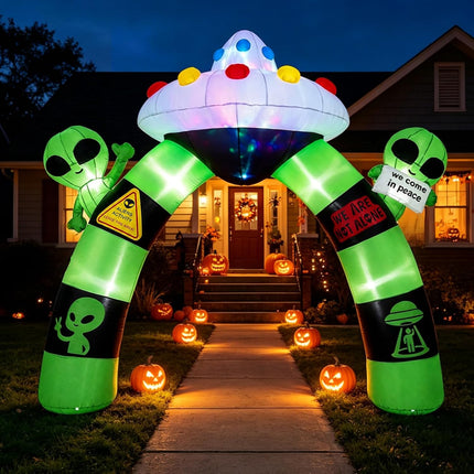 DREAMADE Halloween Inflatable Arch Alien Arch w/UFO 10.5 x 1.2 x 9.8 FT