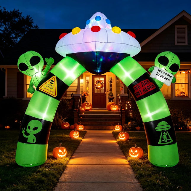 DREAMADE Halloween Inflatable Arch Alien Arch w/UFO 10.5 x 1.2 x 9.8 FT