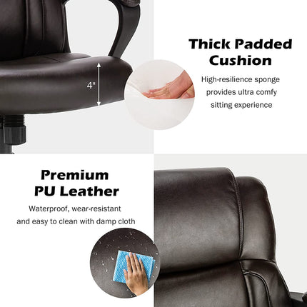 Dreamade Office Chair,w/ Padded Armrests, Height Adjustable Swivel Task Chair (Dark Brown)