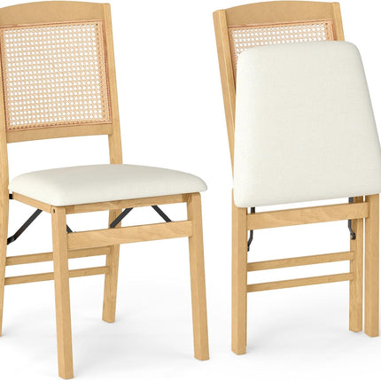 Dreamade Folding Dining Chairs Set of 2/4 Rubber Wood Chairs with Linen Padded Seat