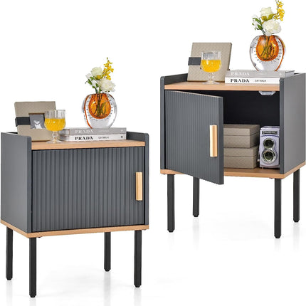 Dreamade Nightstand with Storage, Bedside Table with Single Door Cabinet, Small Space, Gray