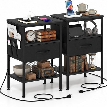 Dreamade 24.5" Nightstand with Charging Station & 1 Fabric Drawer (1/2)
