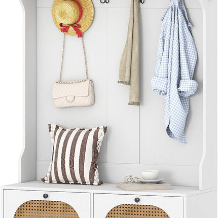 Dreamade 4-In-1 Hall Tree Entryway Bench with Coat Rack & Flip Drawers