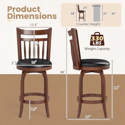 Dreamade Swivel Bar Stools Set of 2, 24 Inch Counter Height Barstools | 360° Rotating Bar Chairs w/Footrest