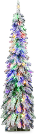 Dreamade Pre-Lit Flocked Pencil Christmas Tree Artificial Slim Xmas Tree
