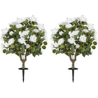Dreamade 31.5” 2 Pack Artificial Rose Flower Trees with Spikes & 18 White Flowers