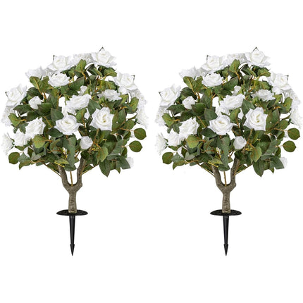 Dreamade 31.5” 2 Pack Artificial Rose Flower Trees with Spikes & 18 White Flowers