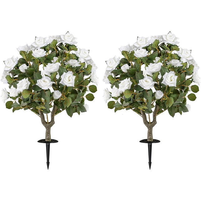Dreamade 31.5” 2 Pack Artificial Rose Flower Trees with Spikes & 18 White Flowers