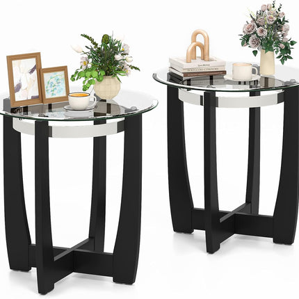 Dreamade Round Glass End Table - 24’’ Side Table with Tempered Glass Top