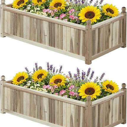 Dreamade Wooden Raised Garden Bed Natural Acacia Wood Rectangular Planter Box with Liner