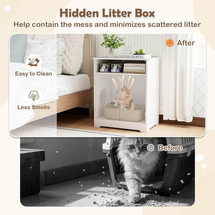 Dreamade Cat Litter Box Enclosure, Hidden Litter Box Furniture with Mat | Wooden Kitty Washroom Cabinet
