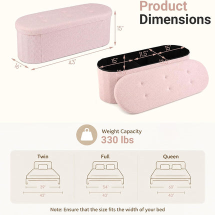 Dreamade 43" Storage Ottoman Bench, Oval Ottoman with Dividers | Upholstered Bench Storage