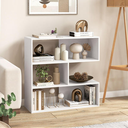 Dreamade 3-Tier Bookshelf, Wooden Concave Bookcase for Small Space | Modern Freestanding Display Storage Shelves