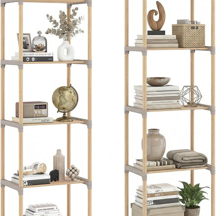 Dreamade 5-Tier Bookshelf | Pine Wood Bookcase with Freestanding Storage Organizer