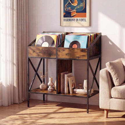 Dreamade 2-Tier Record Player Stand, Vinyl Record Storage | 250 LP Albums Display Shelf