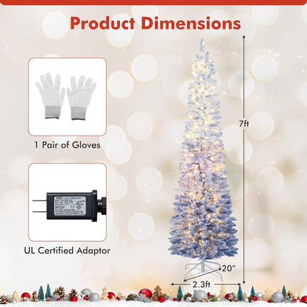 Dreamade 6FT / 7FT Blue Gradient Snow Flocked Christmas Tree with Warm White LED Lights