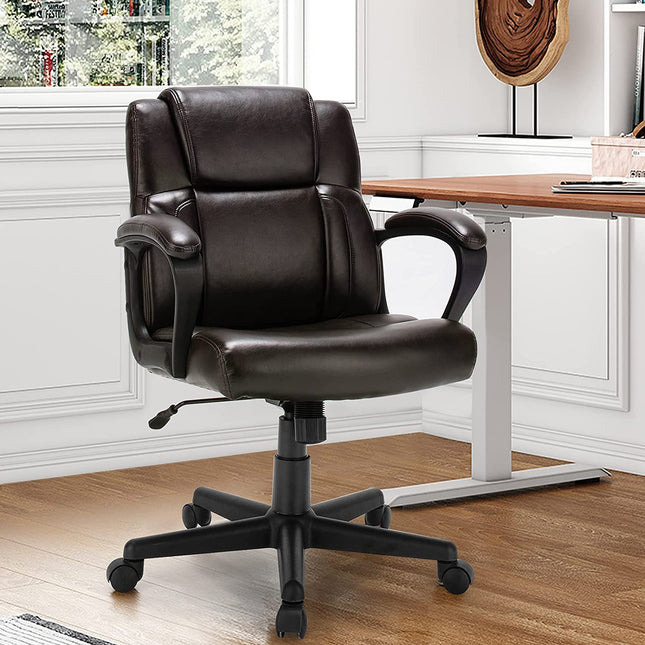 Dreamade Office Chair,w/ Padded Armrests, Height Adjustable Swivel Task Chair (Dark Brown)