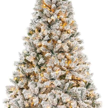 Dreamade 3-Minute-Setup Pre-Lit Snow Flocked Christmas Tree Artificial Hinged Xmas Tree