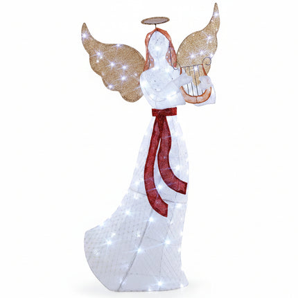 Dreamade 5 FT Christmas Lighted Angel, Pre-Lit Winged Holiday Figure Angel with 120 Cold White LED Lights