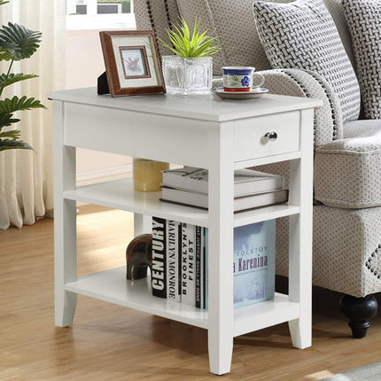 Dreamade 3-Tier End Table with Drawer and Double Shelves Narrow Tiered Side Table for Bedroom