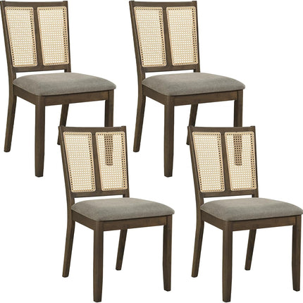 Dreamade Rattan Dining Chairs Farmhouse Upholstered Kitchen Chairs | Boho Dining Room Chair w/Curved Backrest & Padded Seat
