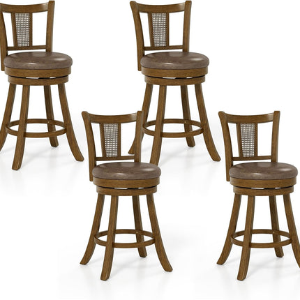 Dreamade 25" Bar Stools Set Swivel Counter Height Bar Chairs with PE Rattan Back