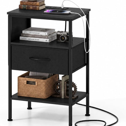 Dreamade 24.5" Nightstand with Charging Station & 1 Fabric Drawer (1/2)