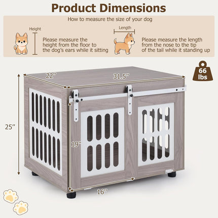 Dreamade 31.5" Dog Crate Furniture with Barn Door for Small Medium Dogs | Farmhouse Wooden Dog Kennel