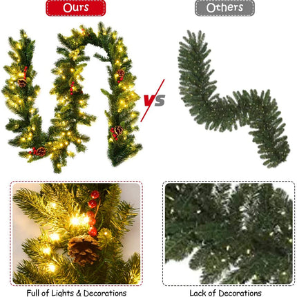 9FT Pre-lit Christmas Garland with 100 LED Lights - DreamadeUS