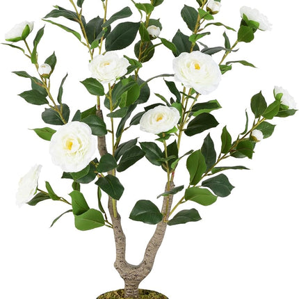 Dreamade 36’’ Artificial Camellia Tree Faux Floral Plant Blooming Tree in Nursery Pot