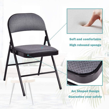 4-Pack Folding Chairs with Metal Frame and Fabric Upholstered Padded Seat - Dreamadeus