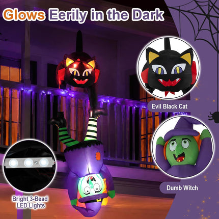 DREAMADE 6.2 FT Halloween Inflatables Black Cat Holding Upside Down Witch