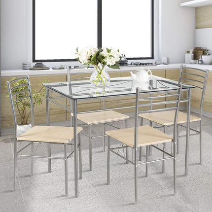 5 Pieces Dining Set Glass Table and 4 Chairs