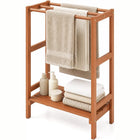Dreamade 3-Bar Wood Towel Rack Freestanding with Bottom Storage Shelf | Wooden Towel Drying Stand