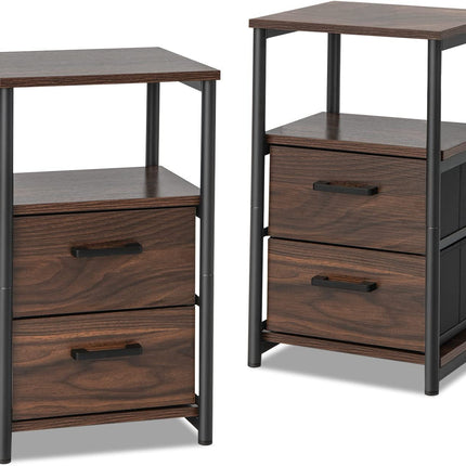 Dreamade Nightstand, Bedside Table with 2 Fabric Drawers & Open Wood Shelf Storage