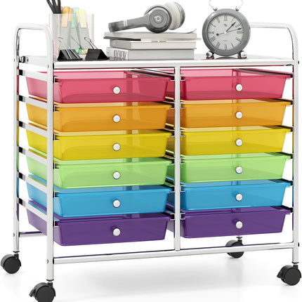 12 Drawers Rolling Cart for Office School Supplies - 25” x 15” x 24.5”