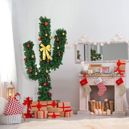 Pre-Lit Artificial Cactus Christmas Tree with LED Lights and Ball Ornaments - Dreamade