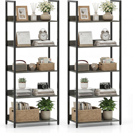 Dreamade 5-Tier Tall Wooden Open Bookcase with Back Panels & Metal Frame (1/2)