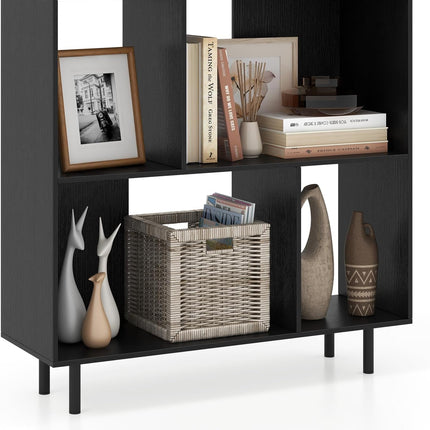 Dreamade 3-Tier Bookcase, Modern Cube Bookshelf with 4 Compartments & Metal Legs, Minimalist Freestanding Storage Organizer