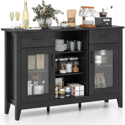 Dreamade Sideboard Buffet Cabinet with 2 Drawers, Kitchen Storage Cabinet w/2 Doors, Open Compartments