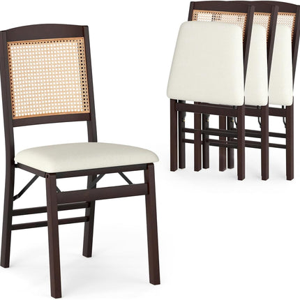 Dreamade Folding Dining Chairs Set of 2/4 Rubber Wood Chairs with Linen Padded Seat