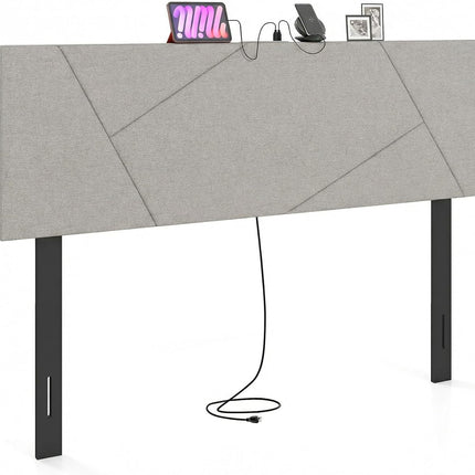 Dreamade Geometric Upholstered Head Board with 2 AC Outlets for Queen and Full Size Bed