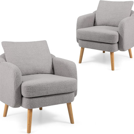 Dreamade Sherpa Accent Chair, Modern Upholstered Single Sofa Chair with Back Pillow & Solid Rubber Wood Legs