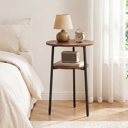 Dreamade Round Side Table, 2-Tier End Table w/Metal Frame | Accent Nightstand Bedside Table w/ Storage Shelf for Small Space Sofa Couch Side