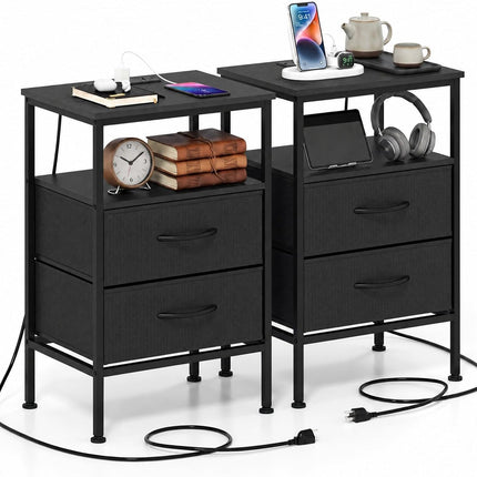 Dreamade 24.5" Nightstand with Charging Station & 2 Fabric Drawer (1/2)