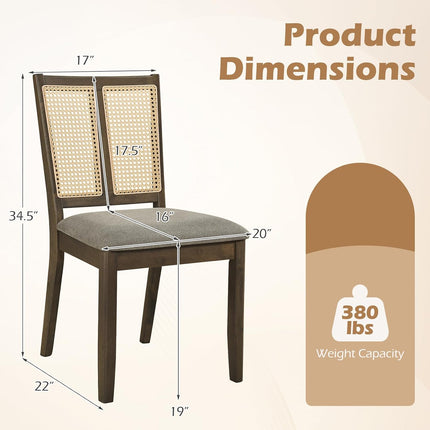 Dreamade Rattan Dining Chairs Farmhouse Upholstered Kitchen Chairs | Boho Dining Room Chair w/Curved Backrest & Padded Seat