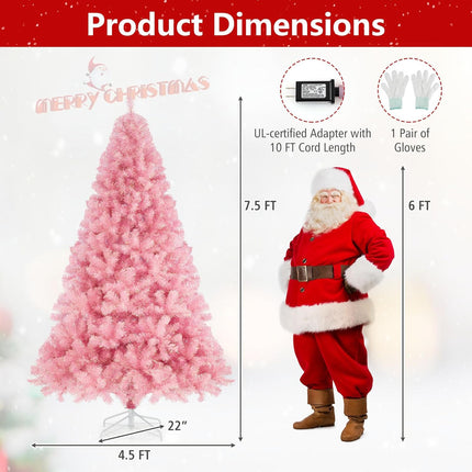 Dreamade 6FT / 7.5FT Pre-Lit Tinsel Christmas Tree with Warm White LED Lights